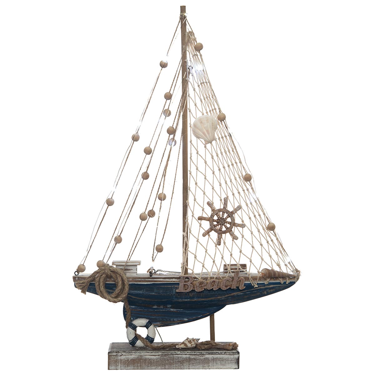 Pine Wood LED Ship Figurine