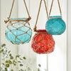 Embossed Hanging Blue Glass Jar - SALE