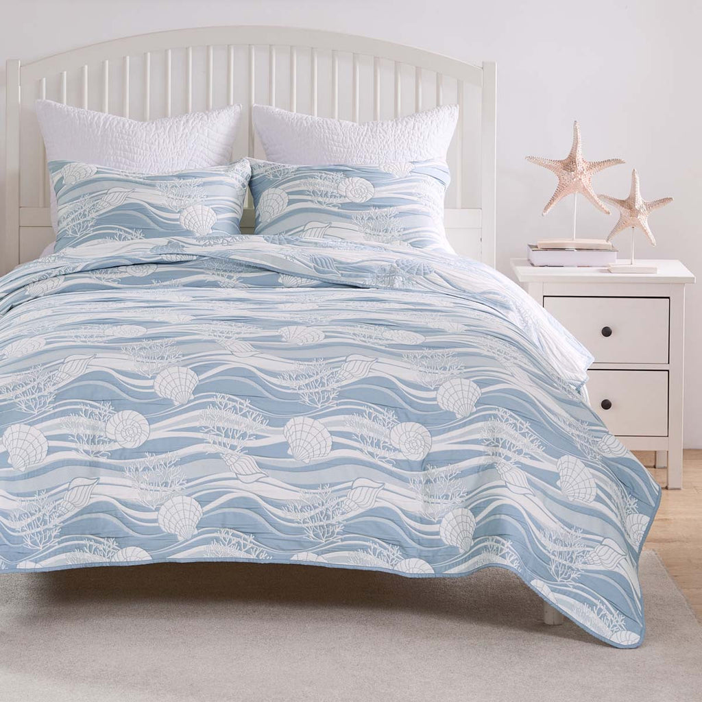 Ocean Drift Blue Quilt Bed Set - Full/Queen