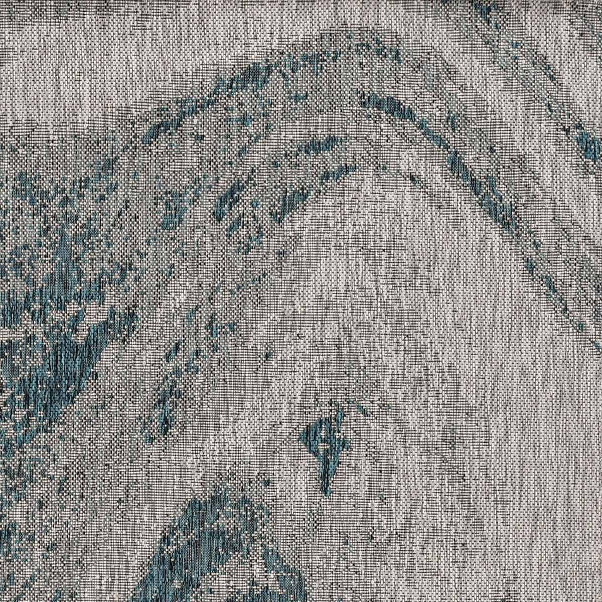 Negril Gray & Teal Indoor/Outdoor Rug - 8 Ft. Round