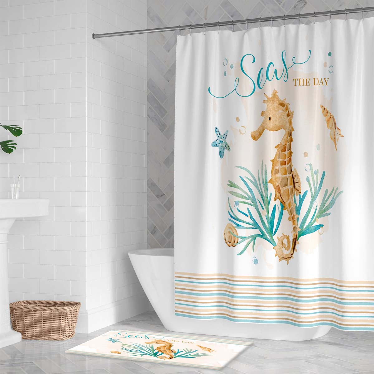 Seas the Day Seahorse Shower Curtain