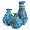 Turquoise Fronds Clay Pots - Set of 3