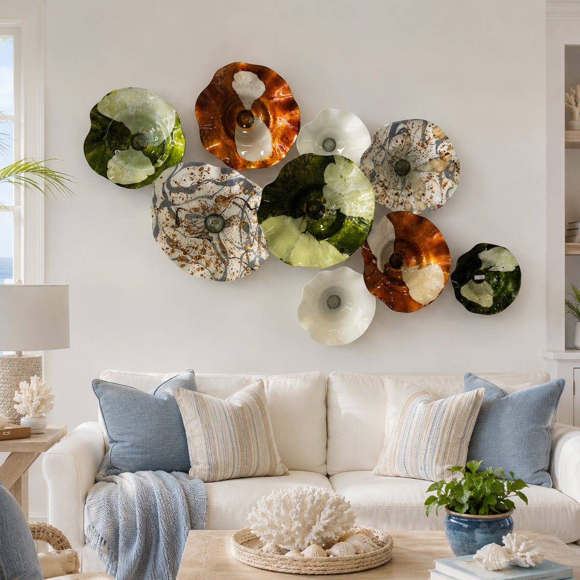 Earthy Hand-Thrown Glass Plate Wall Art - Set of 9