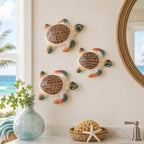 Brown Mosaic Sea Turtle Wall Sculptures - Set of 3