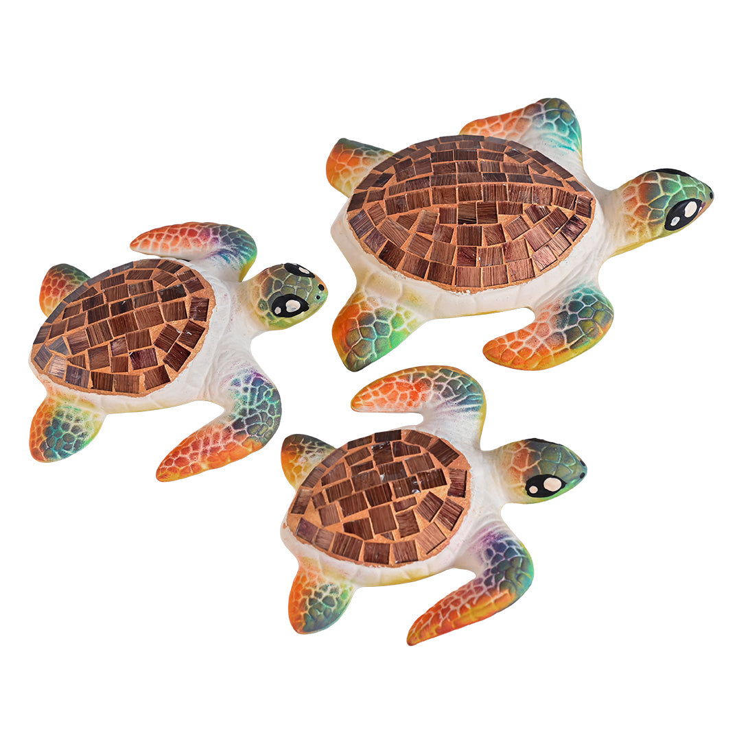 Brown Mosaic Sea Turtle Wall Sculptures - Set of 3