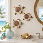 Brown Mosaic Sea Turtle Wall Sculptures - Set of 3