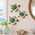 Green Mosaic Sea Turtle Wall Sculptures - Set of 3