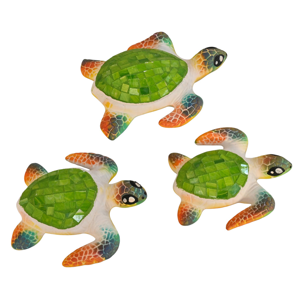 Green Mosaic Sea Turtle Wall Sculptures - Set of 3