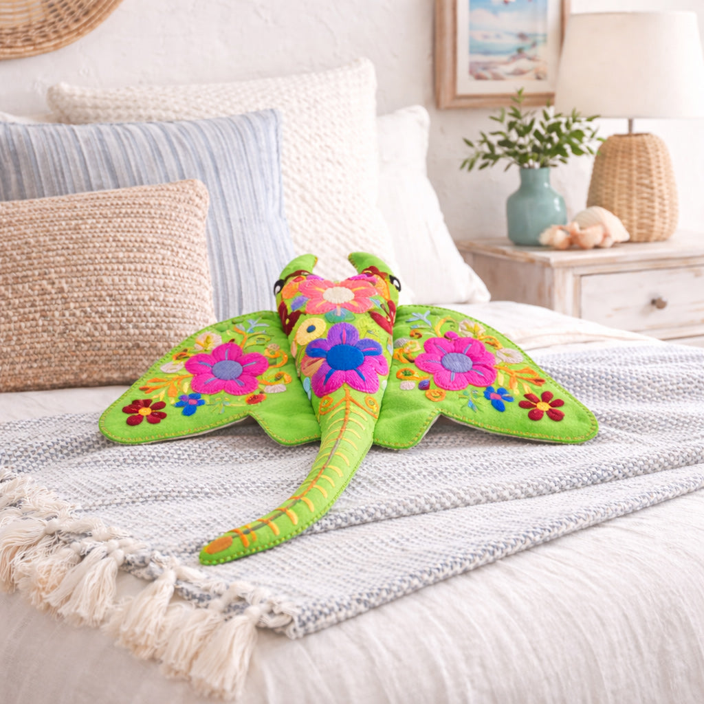 Whimsical Green Stingray Pillow