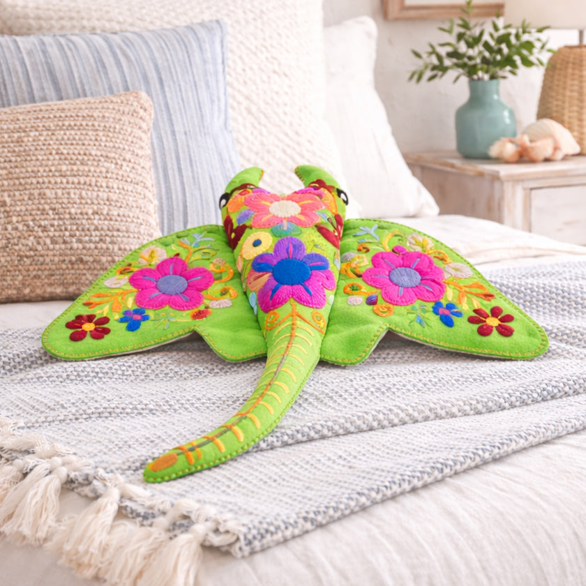 Whimsical Green Stingray Pillow