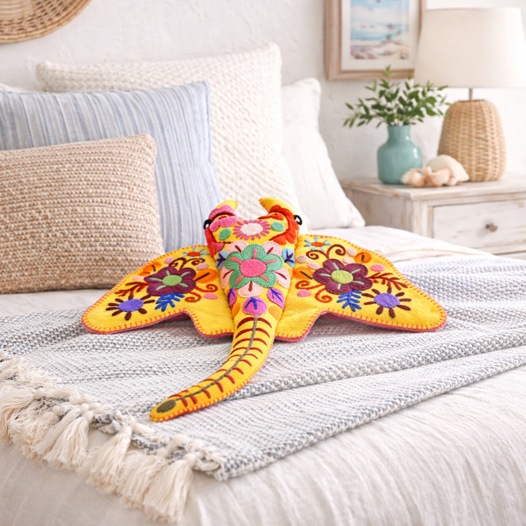 Whimsical Yellow Stingray Pillow