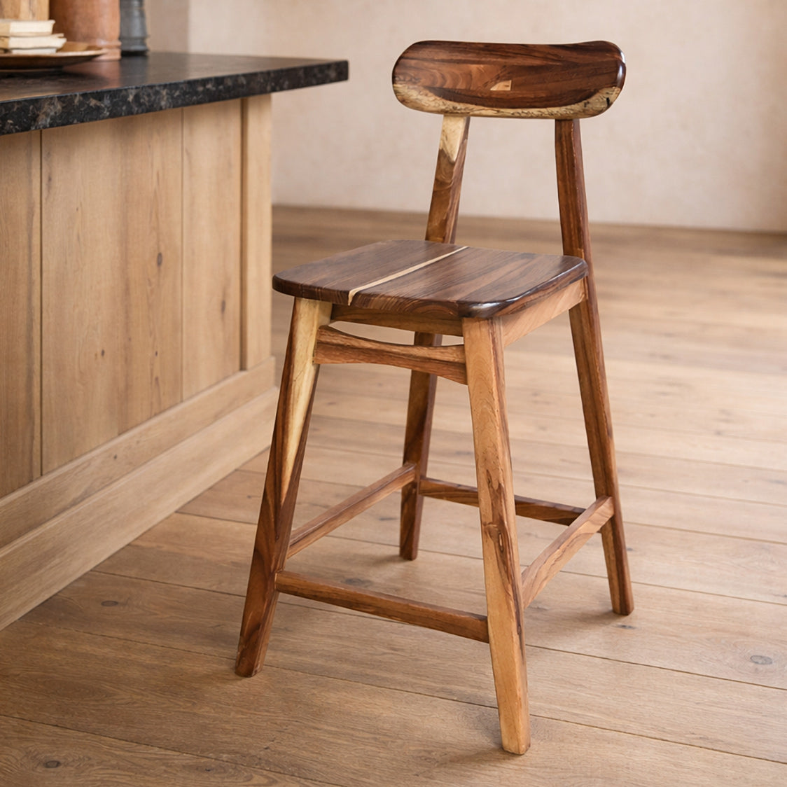 Natural Parota Wood Barstool