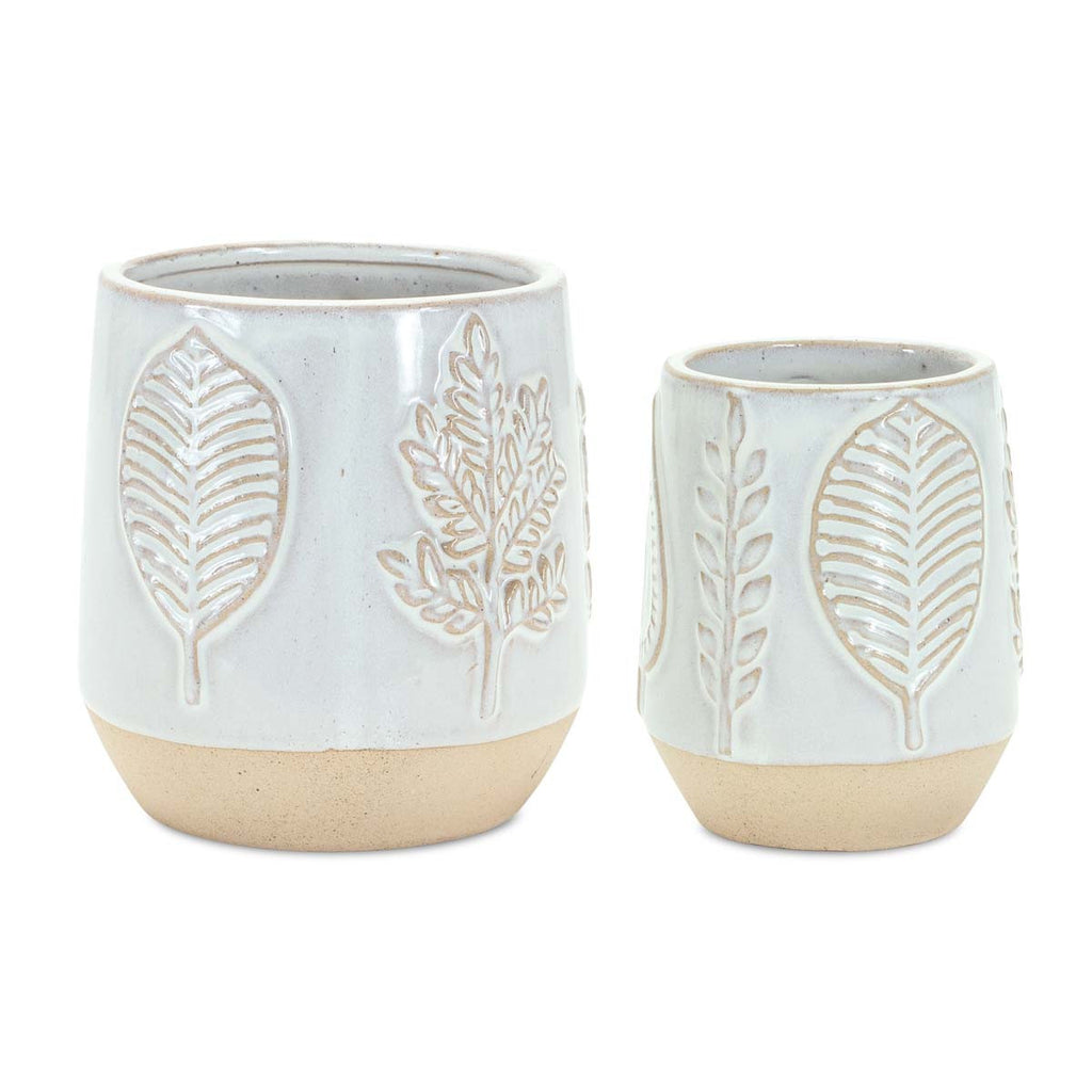 Imprinted Gray Leaves Planters - Set of 2