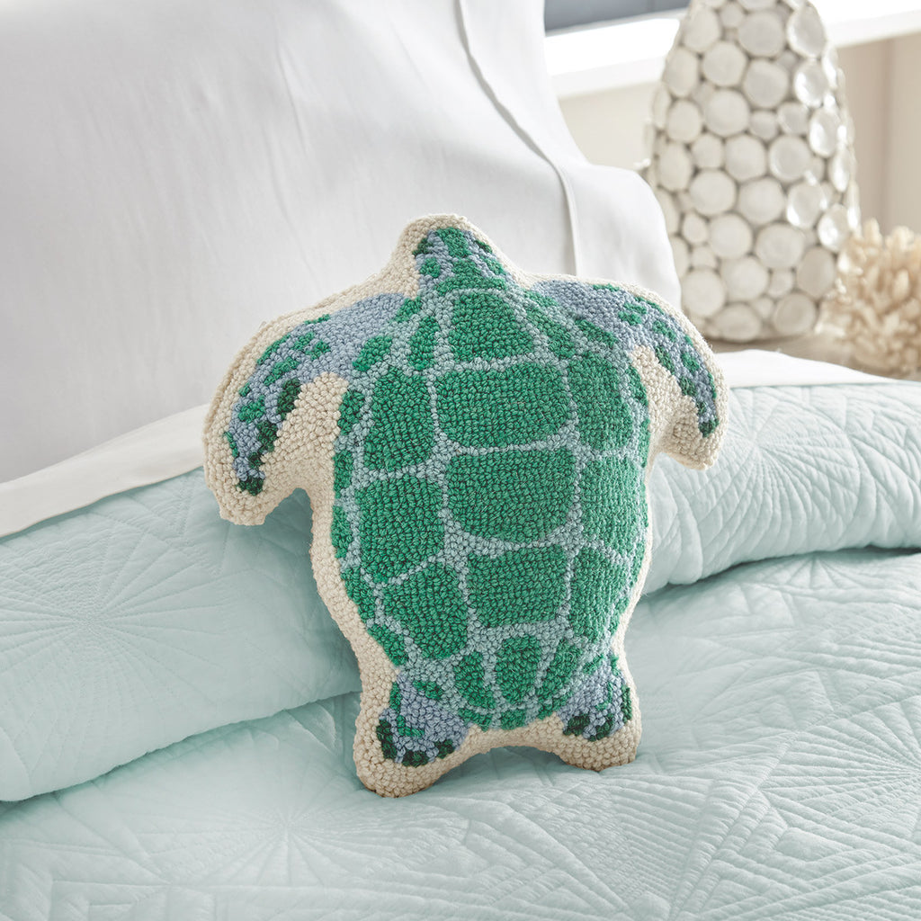 Green Sea Turtle Hooked Pillow