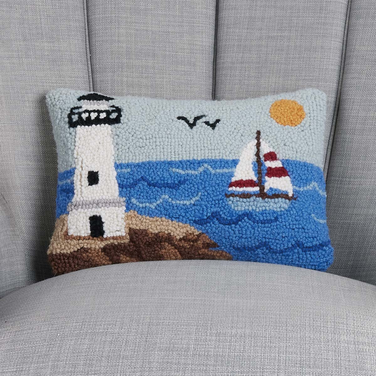 Seaside Lighthouse Hooked Pillow - OUT OF STOCK UNTIL 07/16/2026