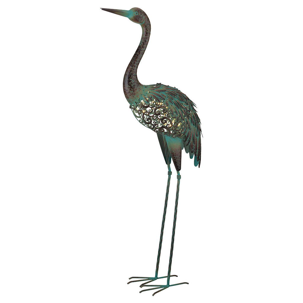 Verdigris Crane Solar Garden Statue - Up
