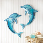 Blue Dolphins Metal Wall Art - Set of 2