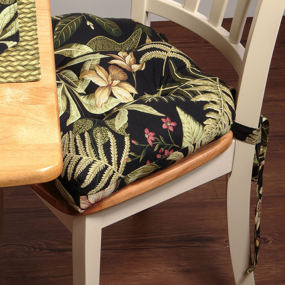 Tropical Noir Floral Chair Pads - Set of 4