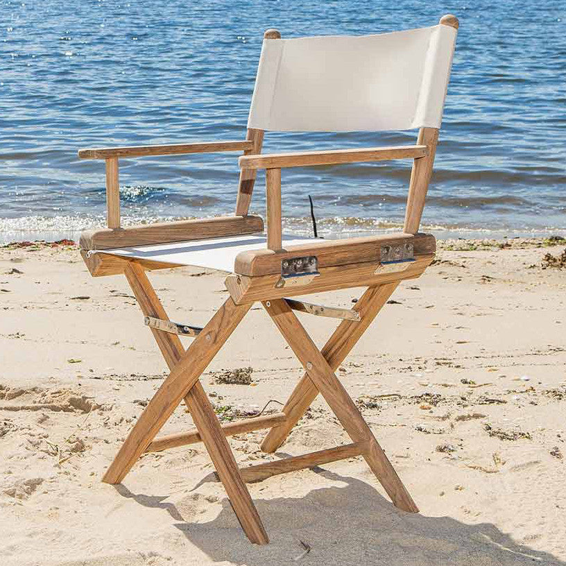 Teak Director's Chair with White Sand Seat Cover