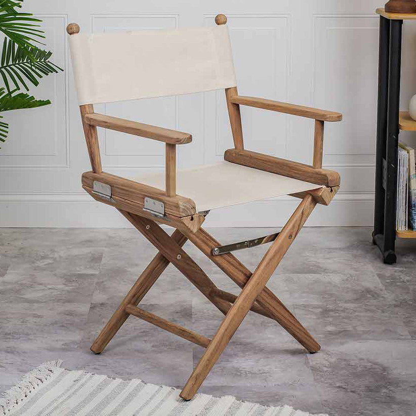 Teak Director's Chair with White Sand Seat Cover