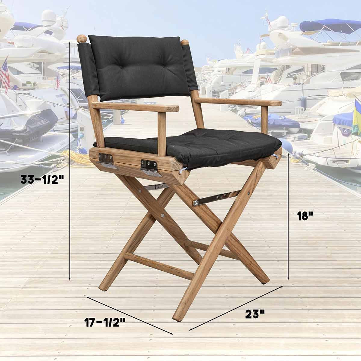 Teak Director's Chair with Black Cushioned Seat Cover