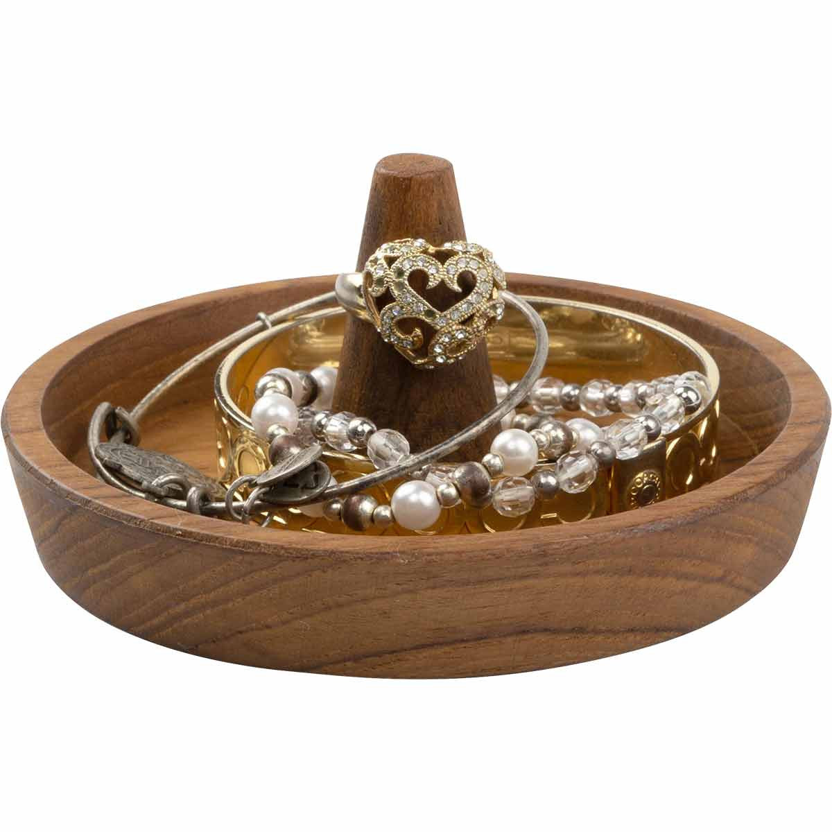 Round Teak Jewelry Dish