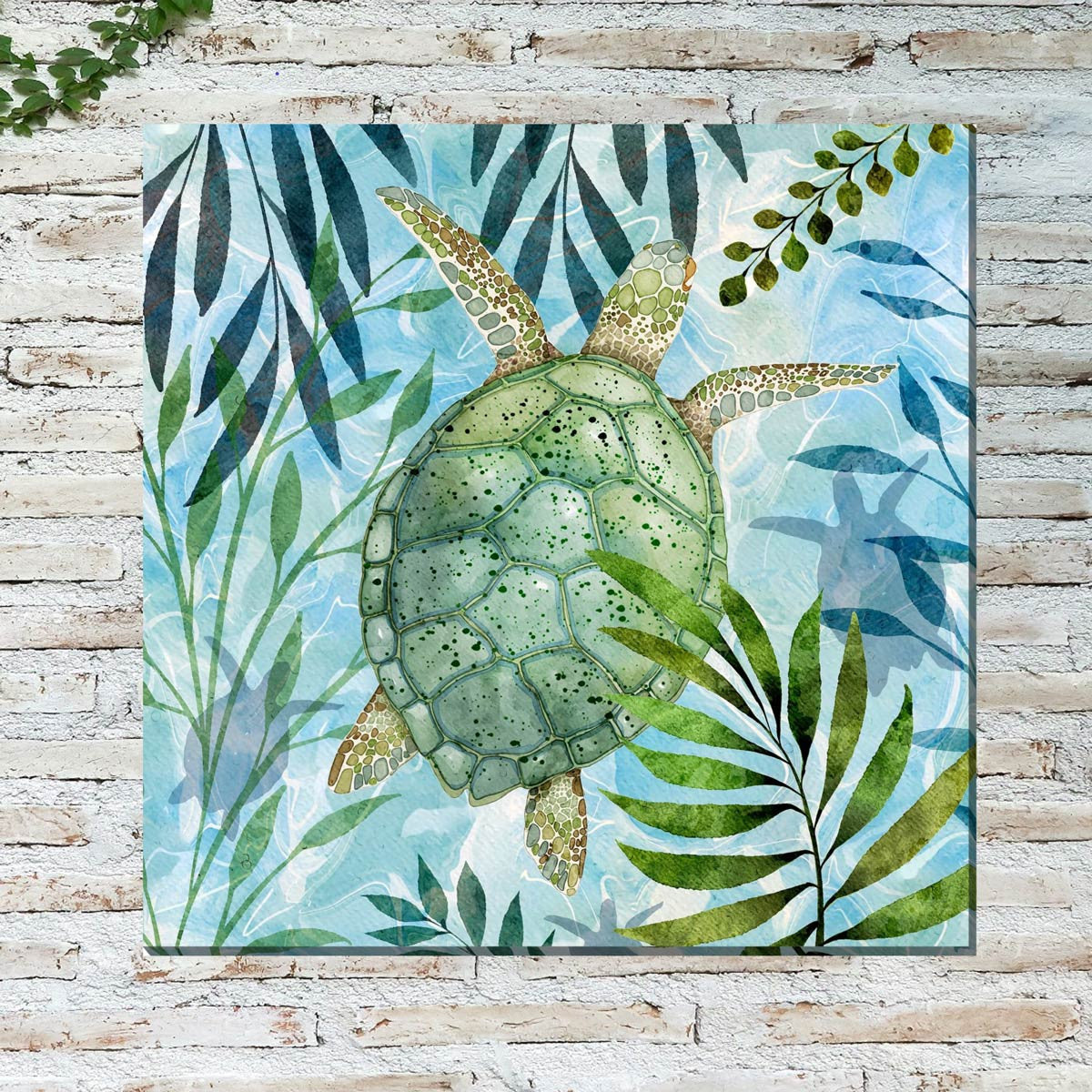 Turtle in Kelp Outdoor Wall Art