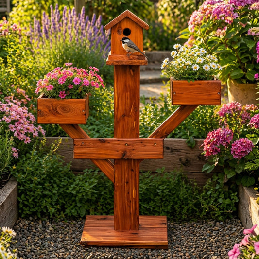 Timber Creek Cedar Birdhouse Plant Stand - Small
