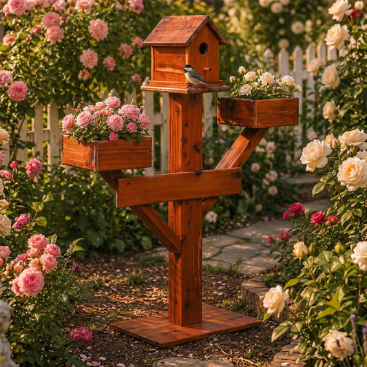 Timber Creek Cedar Birdhouse Plant Stand - Large