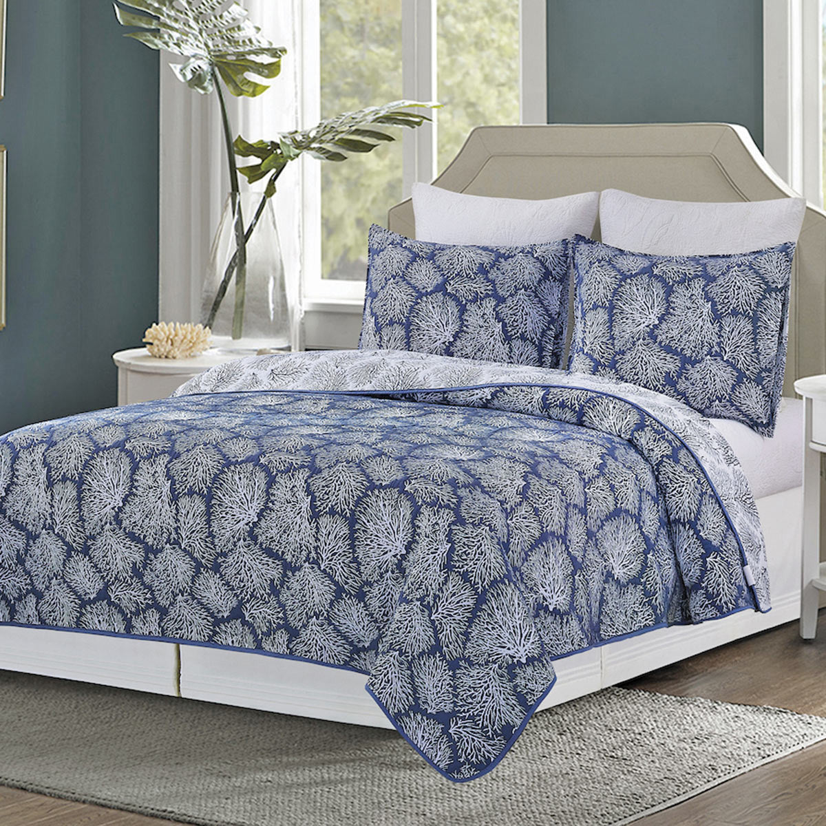 Coral Dreams Jacquard Coverlet Set - Full/Queen - OVERSTOCK