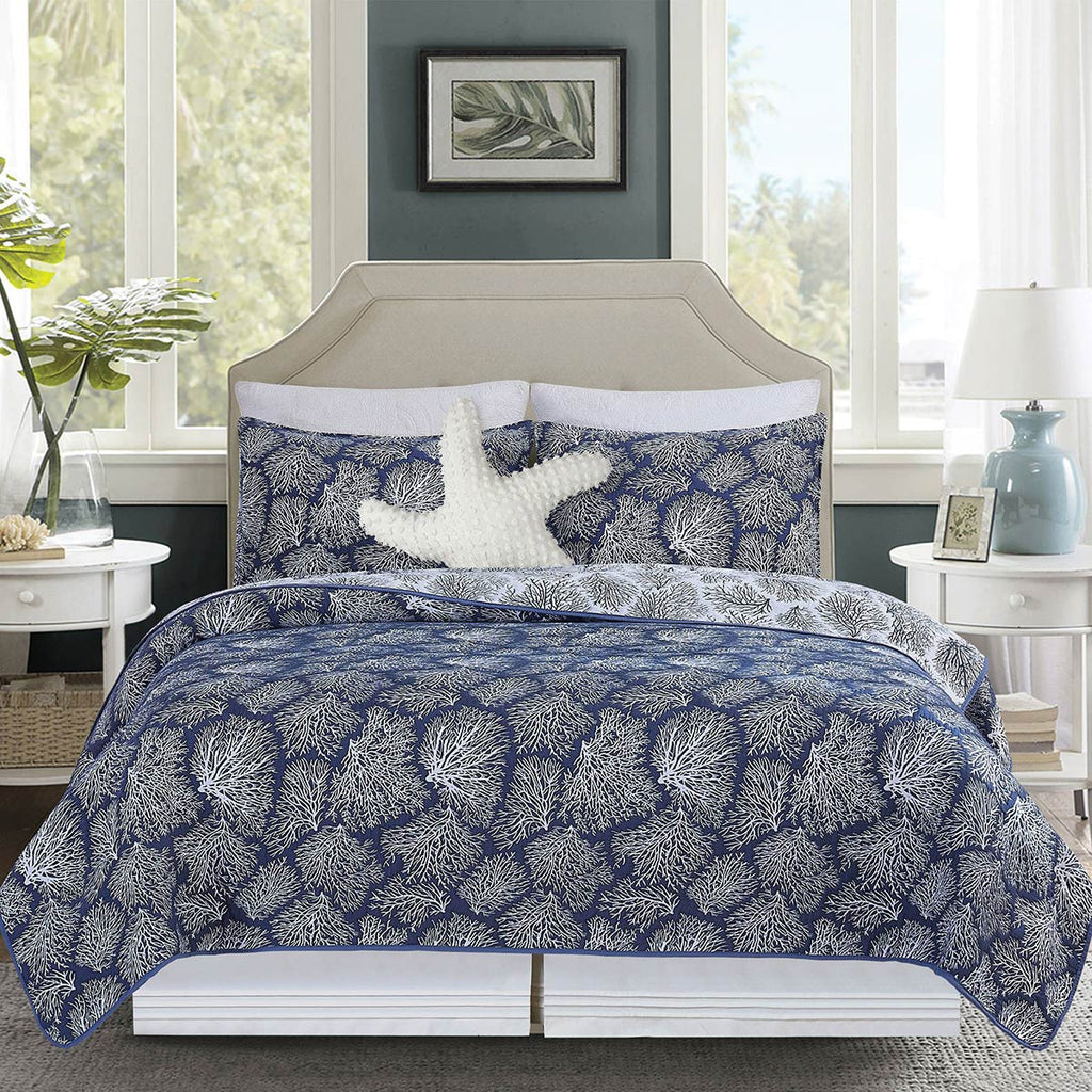 Coral Dreams Jacquard Coverlet Set - Full/Queen - OVERSTOCK