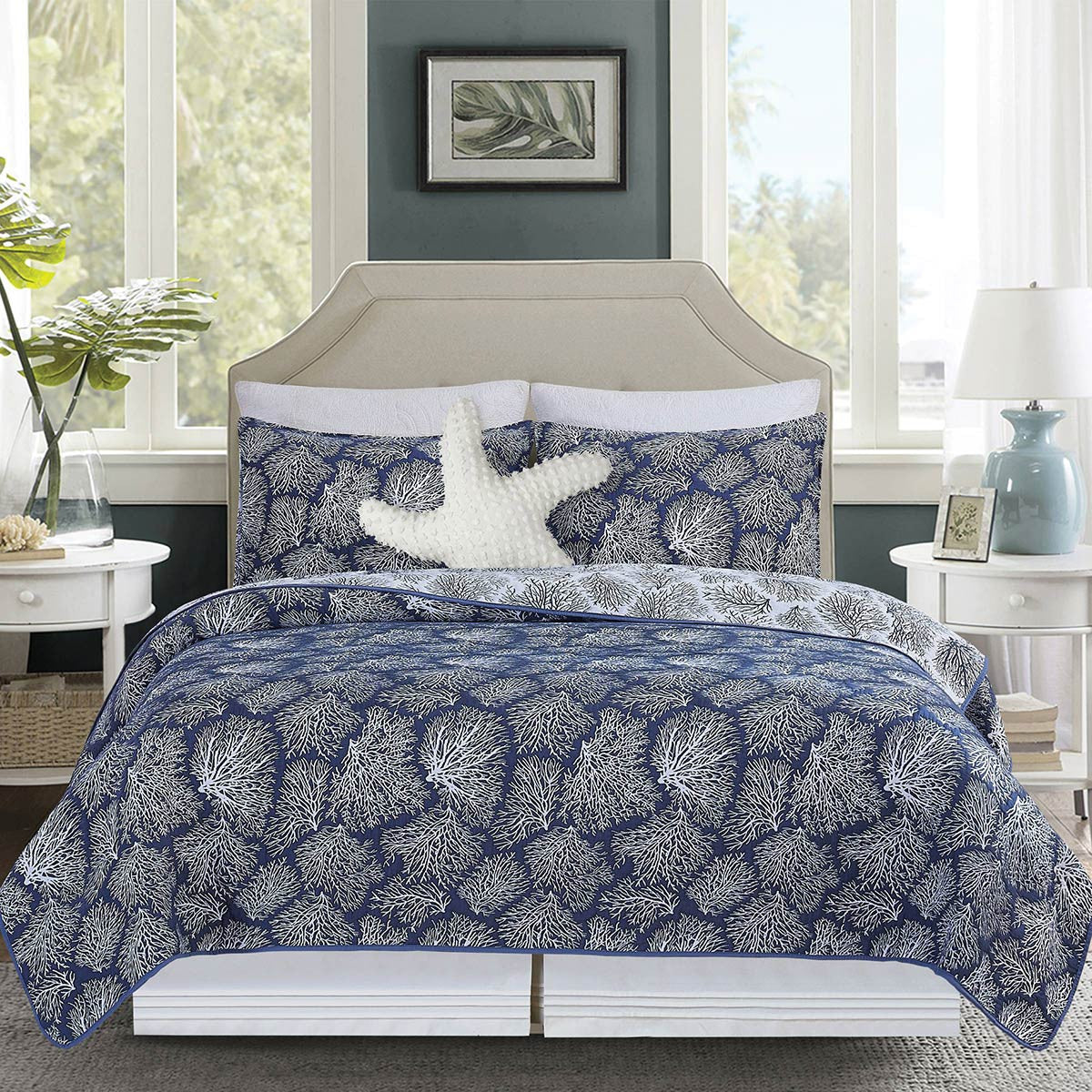 Coral Dreams Jacquard Coverlet Set - Full/Queen - OVERSTOCK