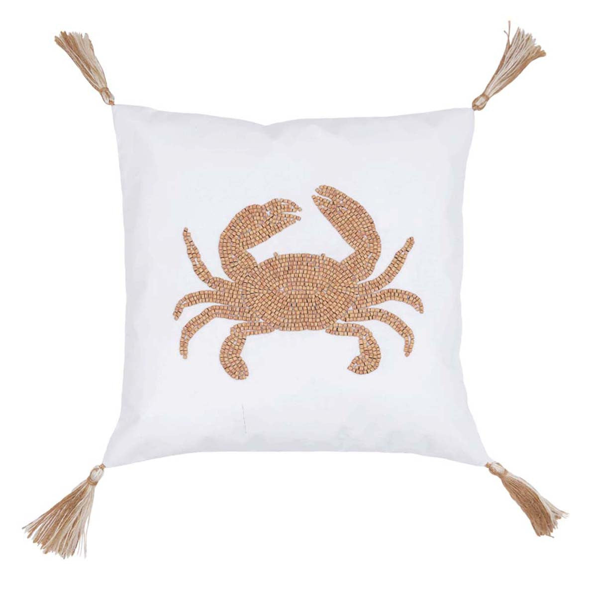 Wood Crab Beaded Pillow