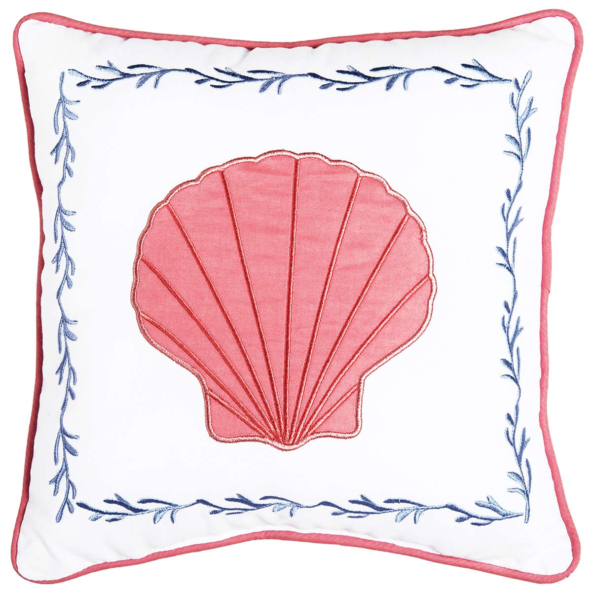 Coral Scallop Embroidered Pillow
