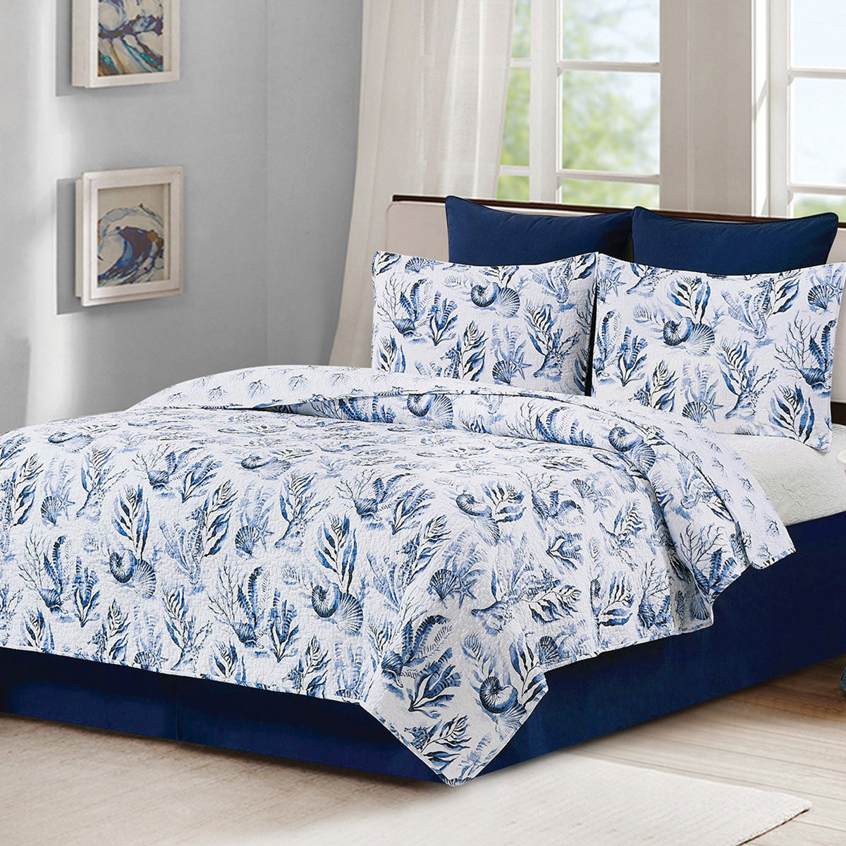 Serenity Blue Seas Quilt Bed Set - King