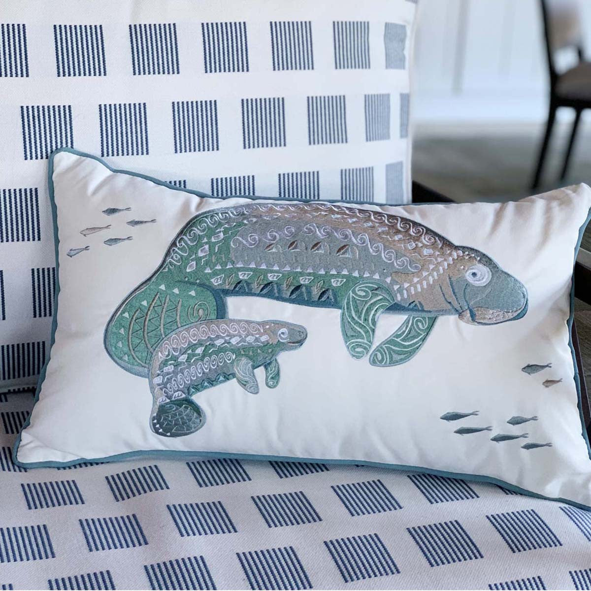 Manatee March Indoor/Outdoor Lumbar Pillow