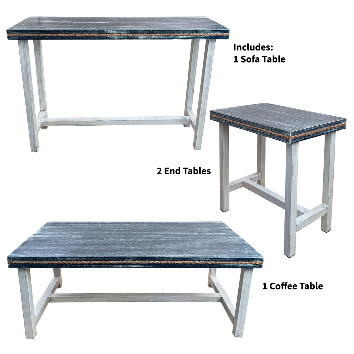 Bow Line Table Set with Rectangular End Tables (4pcs)