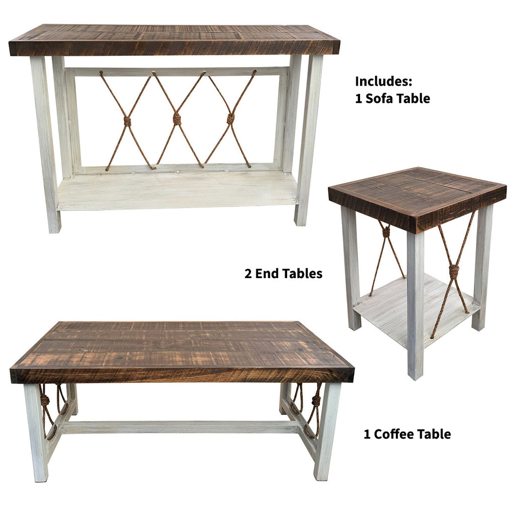Mariner's Table Set with Square End Tables & Wood Top (4pcs)