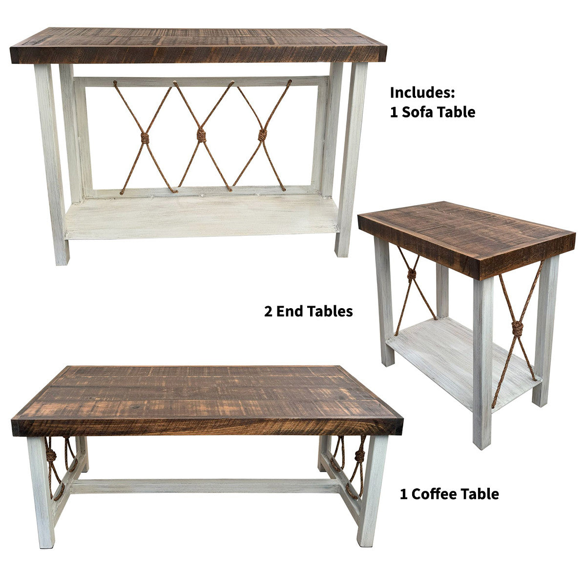 Mariner's Table Set with Rectangular End Tables & Wood Top (4pcs)