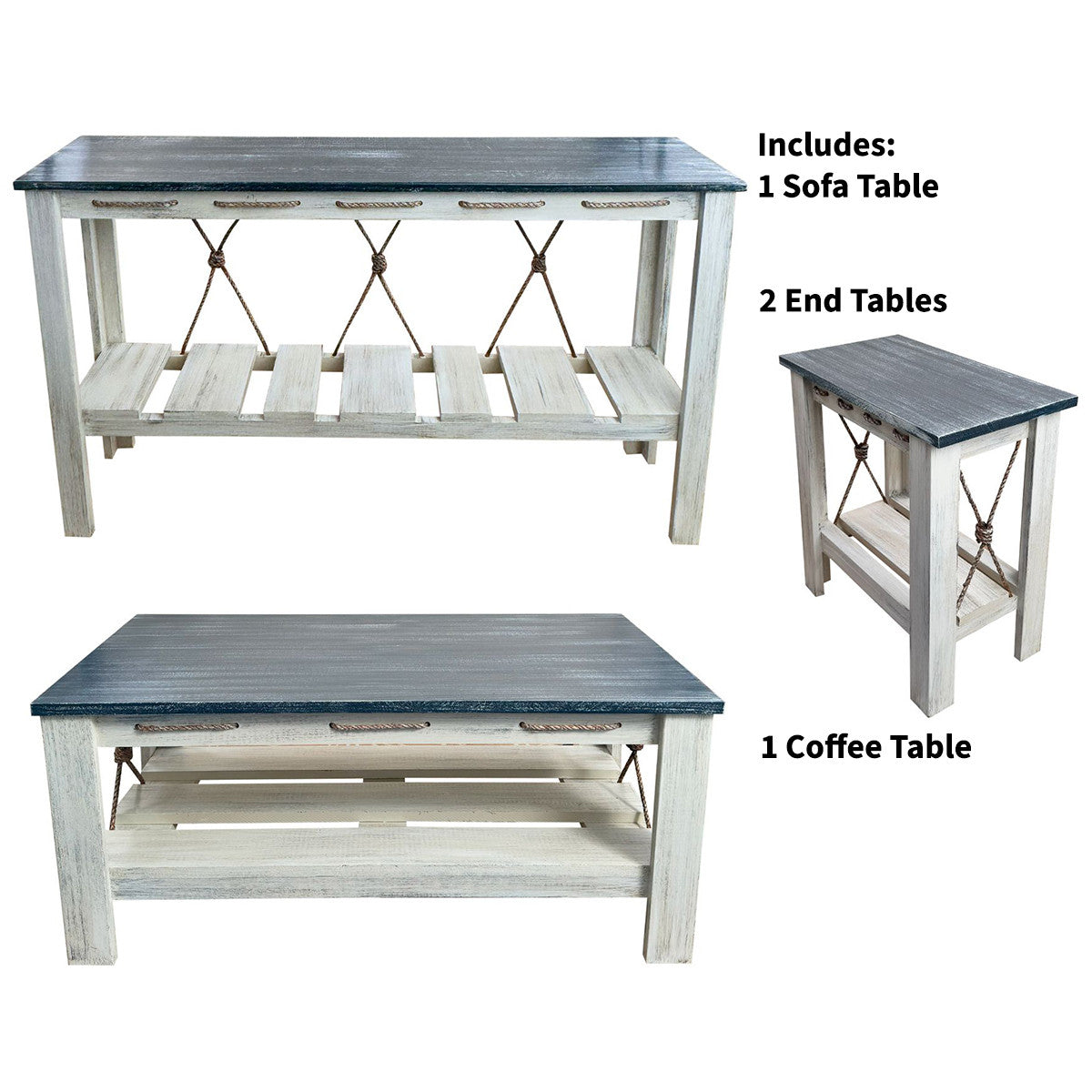 Marina Blue Table Set with Rectangular End Tables (4pcs)