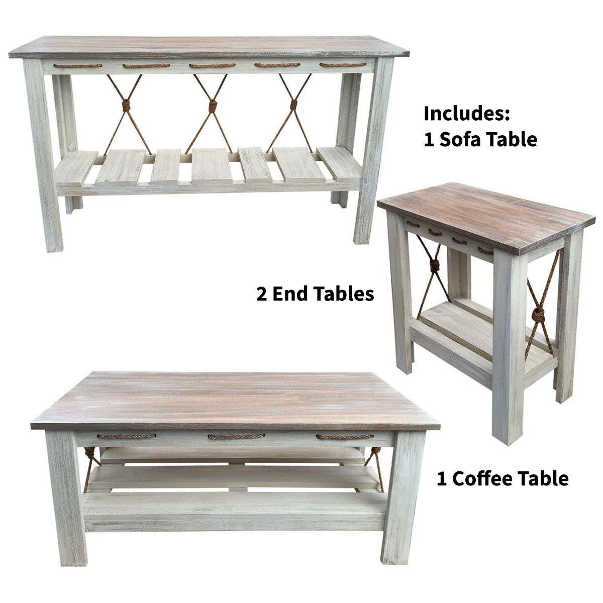 Marina Gray Table Set with Rectangular End Tables (4pcs)