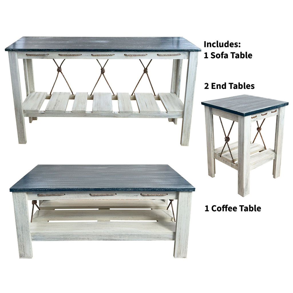 Marina Blue Table Set with 17-Inch Square End Tables (4pcs)