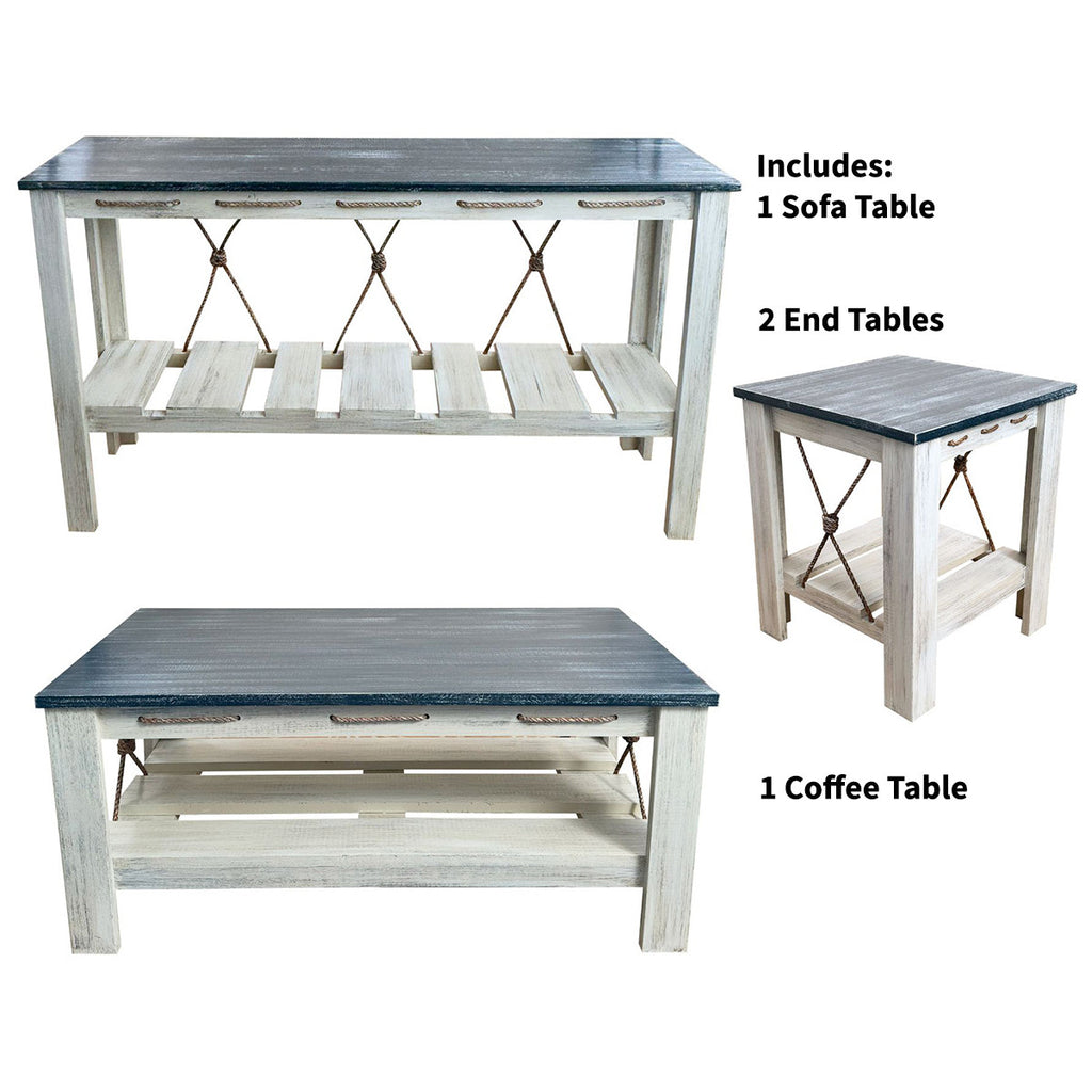 Marina Blue Table Set with 21-Inch Square End Tables (4pcs)