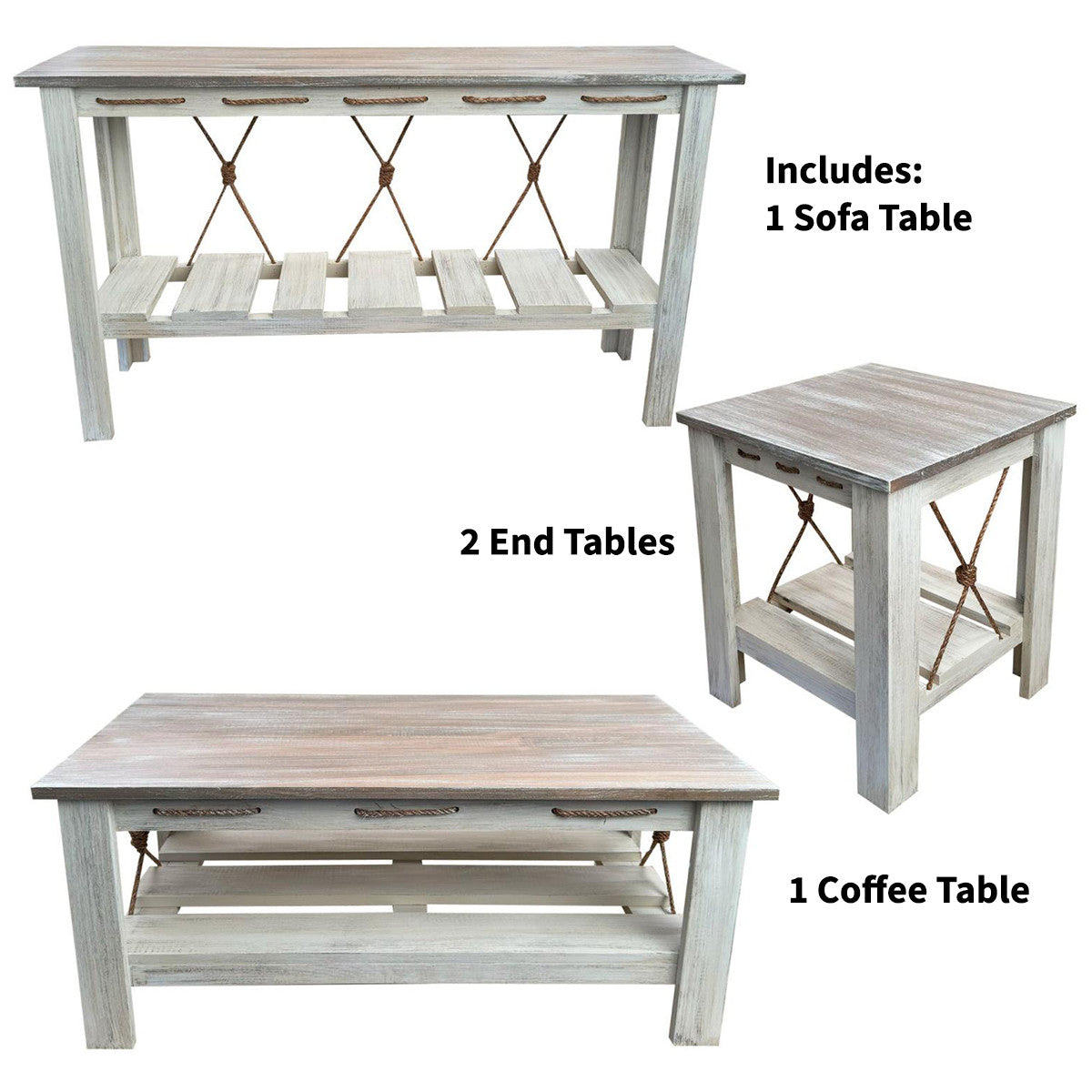 Marina Gray Table Set with 21-Inch Square End Tables (4pcs)