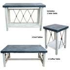 Mariner's Table Set with Square End Tables & Navy Top (4pcs)