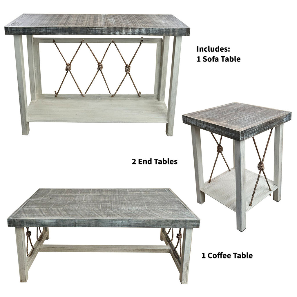 Mariner's Table Set with Square End Tables & Gray Top (4pcs)