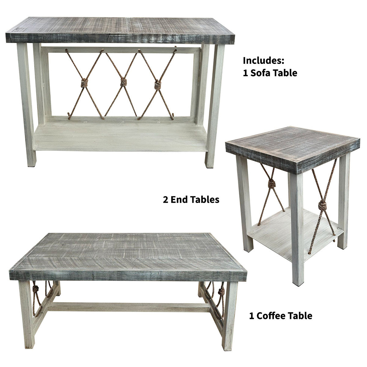 Mariner's Table Set with Square End Tables & Gray Top (4pcs)