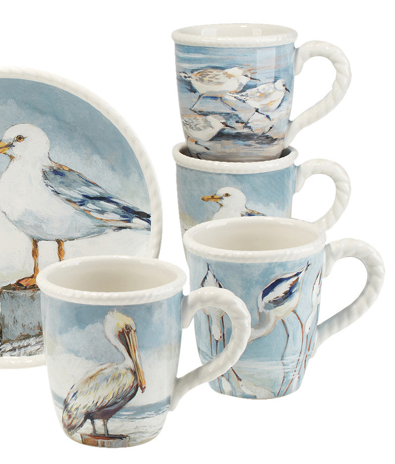 Seaside Birds Ceramic Mugs - Set of 4