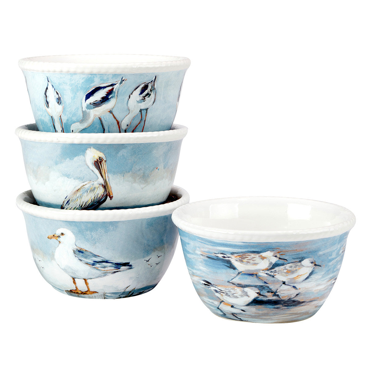 Seaside Birds Ceramic Ice Cream Bowls - Set of 4
