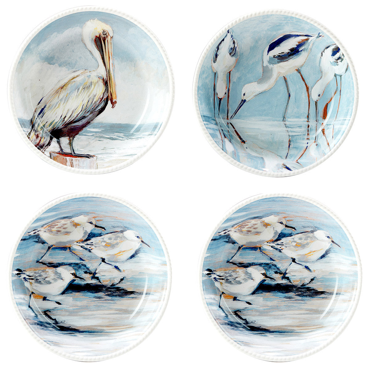 Seaside Birds Ceramic Soup Bowls - Set of 4